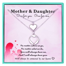 Mother Daughter Necklaces - Matching Butterfly Heart Necklace Jewelry Sets for 2Pcs 925 Sterling Silver White Gold Plated Necklace Jewelry Gift Birthday Mothers Day Gift for Mom Daughter Women, Silver, Cubic Zirconia,