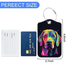 2 PCS Cute Dog Luggage Tag for Suitcase Colorful Cocker Spaniel Dog Leather Suitcase Tags with Name Address Card Label Privacy Cover and Stainless Steel Loop for Women Men