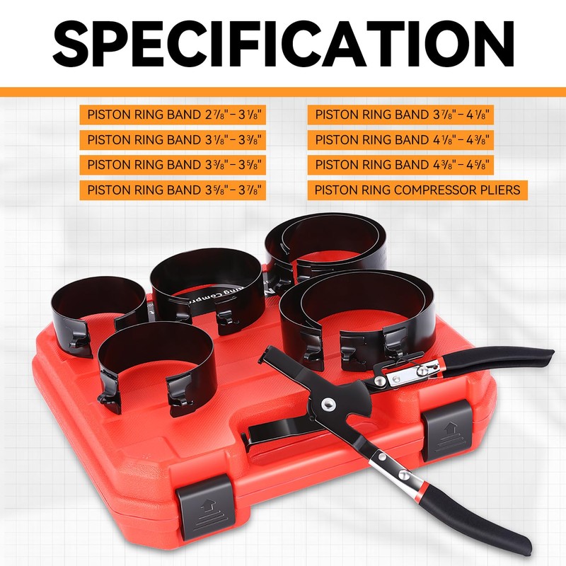 Complete Piston Ring Compressor Set with Portable Case Heavy-Duty -