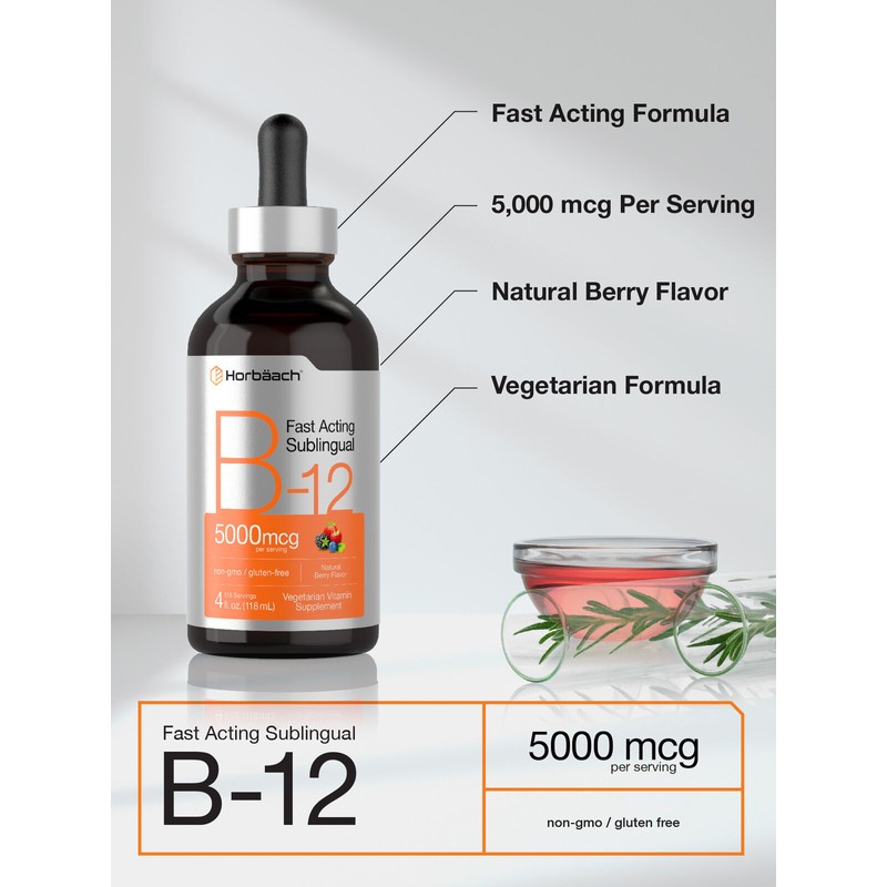 Horbäach Vitamin B12 5000mcg | 4 fl oz | Berry