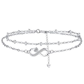 Hifeeled Women's Bracelet 925 Sterling Silver Double Chain with Ball Beads for Women Original Jewellery Christmas Gift Mother Wife Girlfriend Adjustable [16 + 4 cm], Silver, Cubic Zirconia