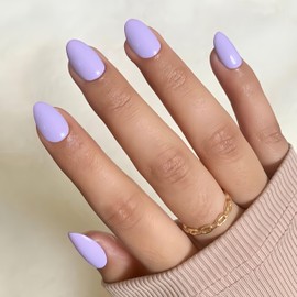 Lilac False Nails Short Oval, SXVME Simple Acrylic Press on Nails Short, Purple Fake Nails Short, Natural Glue on Nails Short Almond, Solid Gel Full Cover Stick On Nails For Women Daily Wear