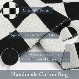 Lahome Checkered 3x5 Black and White Rug, Modern Black Rug for Living Room Classroom Cotton Woven Aesthetic Bathroom Rug, Boho Checkerboard Washable Rug Low Pile Floor Carpet for Office Bedroom