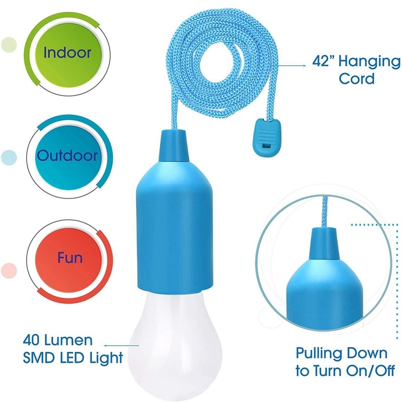 8PCS Portable LED Bulb Light Battery Operated Pull Rope Lamp
