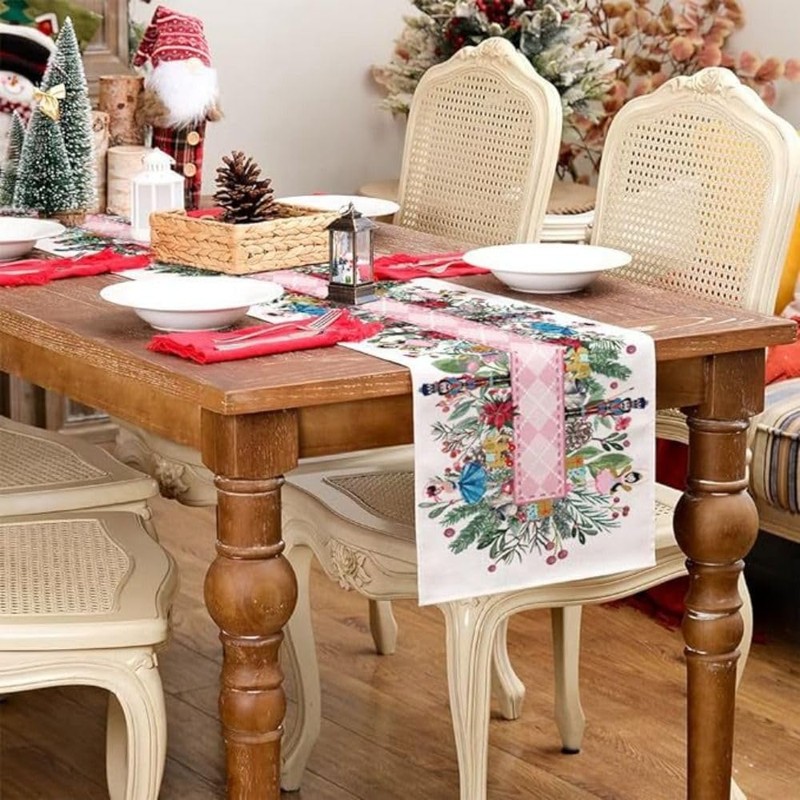13x72 Inch Christmas Table Runner Nutcracker Flower Tree Winter Table