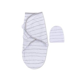 Petit Dreams Adjustable Swaddle and Beanie Set Jersey Knit Cotton for Baby Boy Or Baby Girl from 0-3 Months, Grey Dotted Stripes