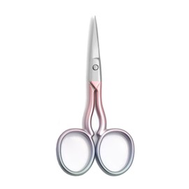 3.5 Inch Facial Hair Small Grooming Scissors For Men Women - Eyebrow, Nose Hair, Mustache, Beard, Eyelashes, Ear Trimming Kit - Straight and Rounded Safety Tip Clippers (Pink)