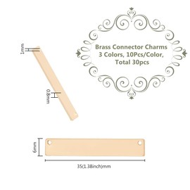 DICOSMETIC Pack of 30 Brass Stamping Blank Tag Pendants 1.38 x 0.24 Inch Rectangle Charm Golden Rose Gold Silver 2 Hole Connect Charm for DIY Bracelet Earring Jewellery Making, Hole: 1 mm, Brass