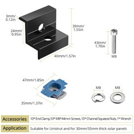 Anbte 10pcs Solar Panel End Clamp for Standard Unistrut, Aluminum 30mm/35mm Solar Panel Brackets with Nuts Bolts, Solar Panel Mounting Kit for Metal Roof, Tin Roof, Flat Roof, Sheet Roof, Black