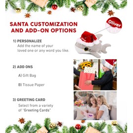 DolliBu Santa Big Eye Shark Stuffed Animal Plush Toy - Soft Ocean Life Animal Dress Up with Red Santa Claus Outfit, with Name Personalization - 6 Inch