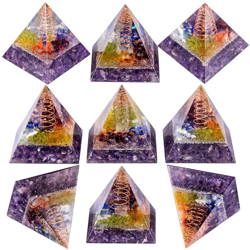 Rockcloud Healing Crystal Copper Wire Orgone Pyramid Stone Figurine Energy