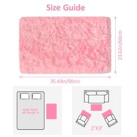 Small Fluffy Rugs for Bedroom 2x3 Pink Shaggy Area Rug Soft Plush Fuzzy Fur Throw Rug for Living Room Princess Girls Kids Nursery Baby Room Home Decor Aesthetic Carpets