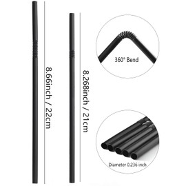 100PCS flexible plastic straws, black disposable curved party straws 8.26 inches long straw party decoration (200, Color striped - A)