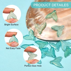 LiQunSweet 100 Pcs Mermaid Fish Whale Tail Glass Crystal Fishtail Shape Charm Marine Life Ocean Theme Pendants with Glitter Powder for Jewelry Making - 19x19.5mm