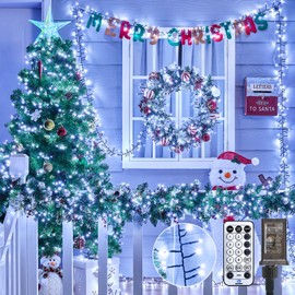 Brightown Christmas Tree Lights Outdoor Cluster Lights - 2000 LED 100 Ft Christmas Firecrackers String Lights, 12 Modes Timer Remote Waterproof Plug in Twinkle Lights for Xmas Tree Party, Cool White