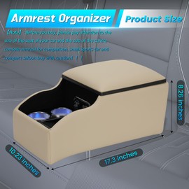 Universal Center Console Armrest Organizer with Wireless Charging Phone Holder Cup, Truck Bench Seat Center Console, Rear Bench Seat Armrest Van, Car Minivan Truck,Center Console Armrest Organizer