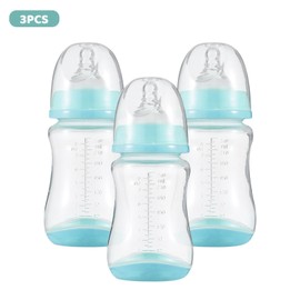 Baby Bottles with Silicone Nipple & Storage Cover Breastfeeding Bottles for Baby Food Grade PP Milk Storage Bottles 240ml Capacity Baby Feeding Bottles Baby Essentials, Green & Pack of 3