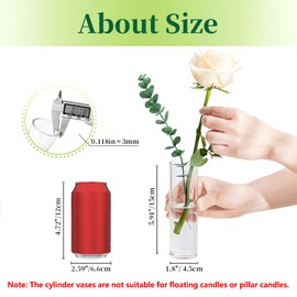 Hewory Cylinder Glass Bud Vases: Set of 12 Small Clear Skinny Single Flower Vase for Centerpieces - Minimalist Bulk Vases for Wedding Birthday Bridal Shower Party Events Table Decor, 5.91"(H)×1.8"(D)