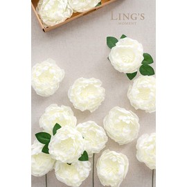 Ling's Moment Flowers 16pcs Ivory Blooming Peonies Artificial Flowers with Stem, Artificial Peony Flowers for DIY Wedding Decorations Centerpieces Bouquets Boutonnieres