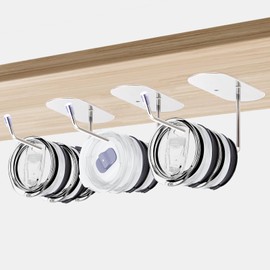 Eryvik 3 Pack Tumbler Lid Organizer, Space-Saving Design Lid Holder for Cups, Adhesive or Drilling Tumbler Lid Hook for Kitchen Cabinet and Countertop Tidy (3)