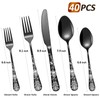 40-Piece Black Skull Silverware Set for 8, Flatware Set Stainless