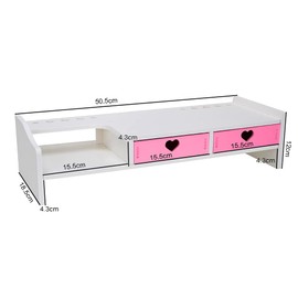 CONKAWACA Kawaii Desk Organizer Cute Desk Organizer with Drawers Monitor Riser Stand Monitor Riser Computer Stand for PC, Laptop, Printer