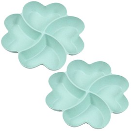 Divided Serving Tray, Appetizer Sectioned Platter, Dessert Serving Dish, Reusable Plastic Snack Plates, Round Relish Tray, 4 Compartment for Chips and Dip Veggies Candy Nut Fruit (Green)