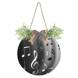 Oyihfvs Music Notes Black White Door Hanging Sign, 12" Merry Christmas Front Plaque Board Round Wreath for Daily Holiday Welcome Home Garden Yard Wall Pediments