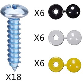 JEOPKO Car Number Plate Fixing Kit, Screws & Caps Number Plate Screw Caps Car Registration Plate Fixings, 18 Screws, 18 Caps,Number Plate Fixing Fitting Kit, White Yellow & Black Caps.