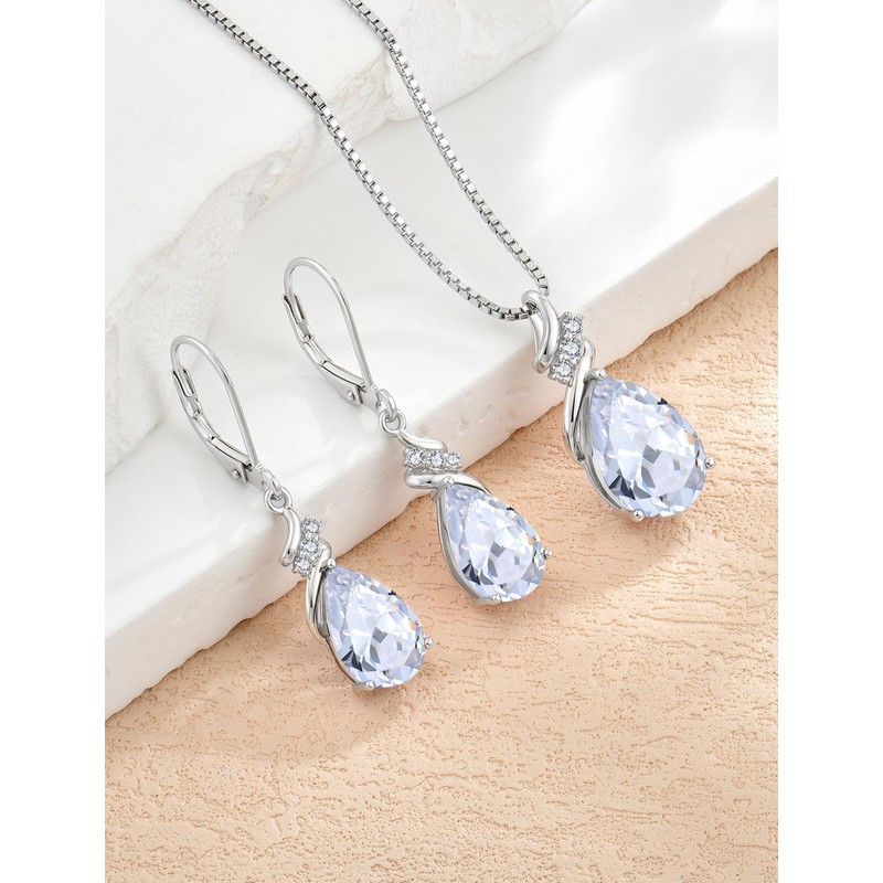 Blaniy Teardrop Necklace 925 Sterling Silver April Birthstone Jewelry
