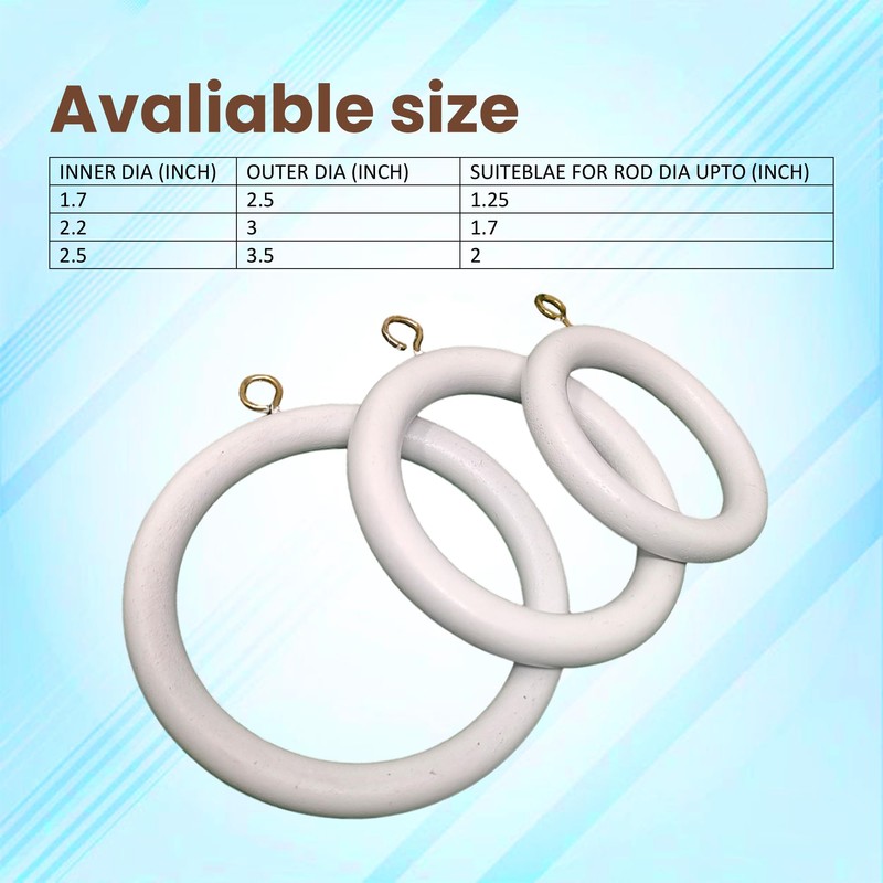 Premium 12 Pcs Wooden Curtain Drapery Rings, Pure White for