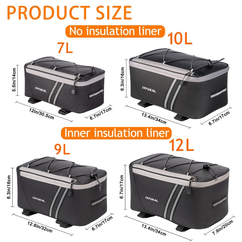 JXFUKAL - Portabicicletas trasero con cubierta de lluvia, 7L/9L/10L/12L impermeable