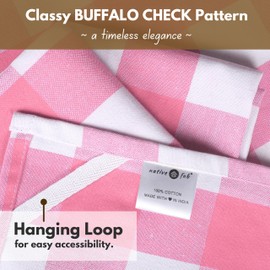 Native Fab Pink Checked Kitchen Towel 16"x26" - 12 Pack Buffalo Plaid Cotton Dish Towels - Absorbent Dishcloth Set, Soft Reusable Towels with Hanging Loop - Pink White