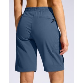 SANTINY Women's 10'' Lightweight Hiking Cargo Shorts with 5 Zipper Pockets Quick Dry Summer Long Travel Golf Shorts for Women (Dusty Blue_XL)