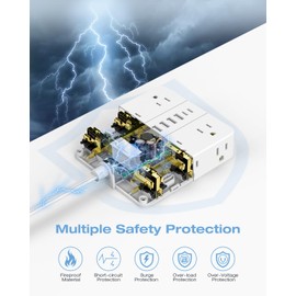 AOFO 25FT Surge Protector Power Strip,12 AC Outlets with 6 USB Ports (2 USB-C), Flat Plug Extension Cord with Multiple Outlets, Wall Mount for Home Office,Dorm, White