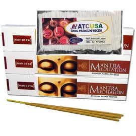 Combo Pack - 100 Premium Long 3" Diya Wicks with Nandita 15 gm Incense Sticks for Aromatherapy Yoga Meditation (Mantra 15gm x 3 + 100 Wicks)