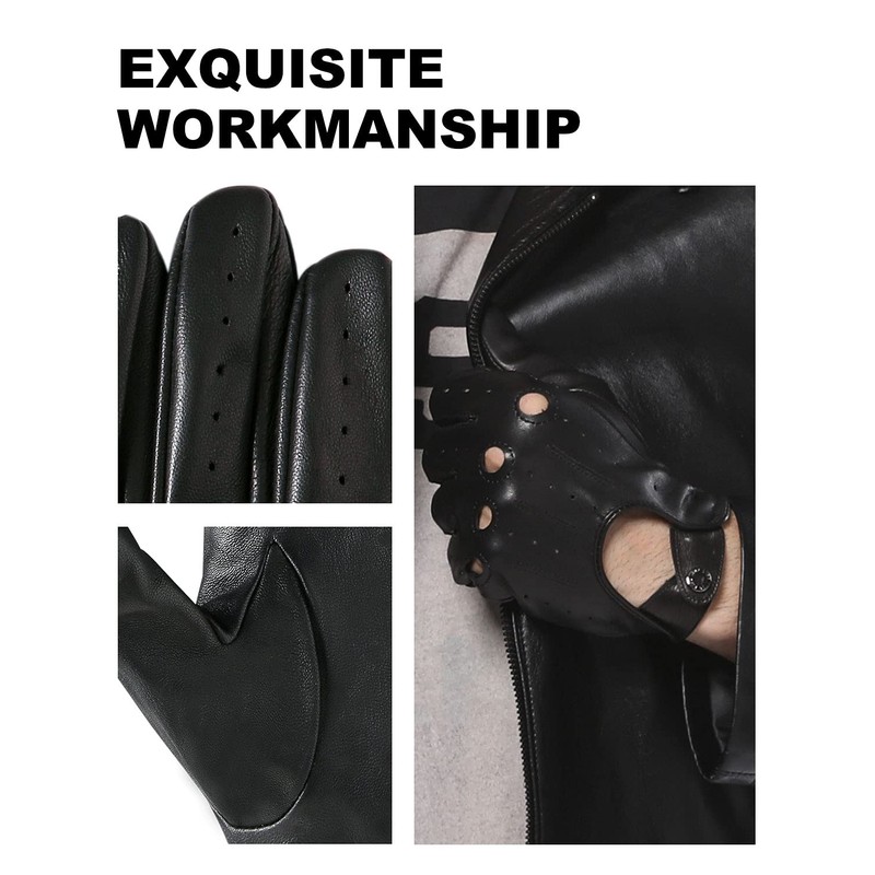 LIBO Genuine Leather Driving Gloves for Men Women, Unlined Full