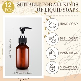 Tessco for you 12 Pack Amber Soap Dispenser Empty Plastic Pump Bottles Dispenser Refillable Shampoo Container for Hand Sanitizer Soap Lotion Body Wash Conditioner Bathroom Kitchen Travel(3.4 Oz)