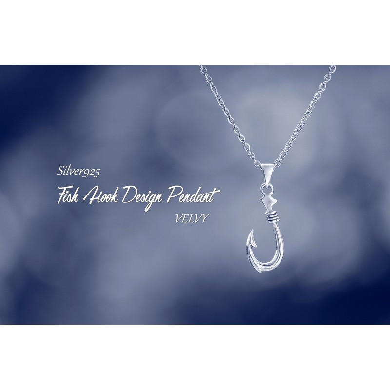 Velvy rm253 Silver 925 Fish Hook Men's Women's Pendant Necklace,