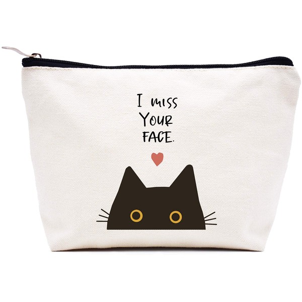 I Miss Your Face -Cat Lover Gift -Long Distance Friendship Gifts for Sisters Best Friends Bestie - Christmas Birthday Gifts - I Love You Gift for Wife Girlfriend - Makeup Bag Cosmetic Bag Travel Pouch