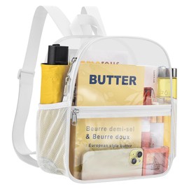 Slumou Clear Backpack Stadium Approved 12×12×6 Clear Mini Backpack Small Transparent Backpack for Concert, Beach, Work, Travel & Sporting（White）