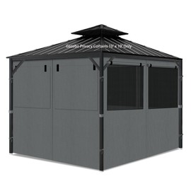 AONEAR Gazebo Privacy Curtains 10' x 10' with Mosquito Windows, 4-Panels Side Wall with Zipper Universal Replacement for Patio, Outdoor Canopy, Garden and Backyard, Gray (Curtain Only)