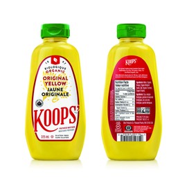 Koops' Organic Yellow Mustard, 325mL, Certified Organic, Gluten-Free, Vegan, Kosher, Clean Ingredients