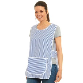 ER Direct Womens Home Work Kitchen Catering Cleaning Bar Plus Size Plain Coloured Large Pocket Side Fastening Tabard Apron (Stripes - Royal Blue, L)