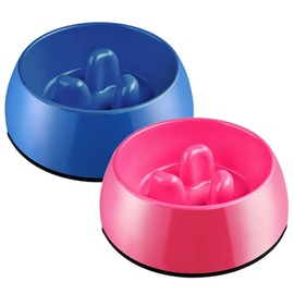 Flexzion Slow Feed Dog Bowl - Anti-Slip Slip Resistant Base Pet Animal Puppy Feeder Food Water Container Holder Dish Storage Anti-Gulping Three Columns Style 600ML, 2.5 Cup, 20oz Capacity