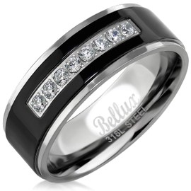 Bellux Style Stainless Steel Mens Wedding Bands Promise Rings for Him Silver Black Comfort-Fit Engagement Jewelry (US Size 9)