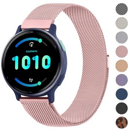 Zoye Metal Strap Compatible with Garmin Vivoactive 5/3, 20mm Adjustable Stainless Steel Band for Vivomove 3, Forerunner 245/645 Music (Rose)