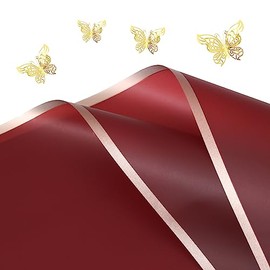 Waterproof Floral Wrapping Paper Sheets Red Gold Edge Fresh Flowers Wrapping Paper with 3D Butterfly, DIY Crafts Mother's Day Gift Wraps Paper 22.44 x 22.44 Inches (Red -20pcs)