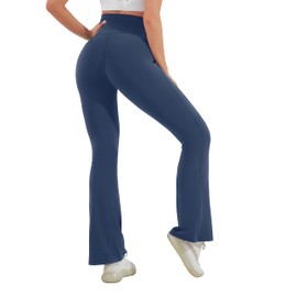 HEGALY Women's Maternity Flare Leggings Over The Belly - Casual Pregnancy Yoga Pants with Pockets Buttery Soft Navy Blue