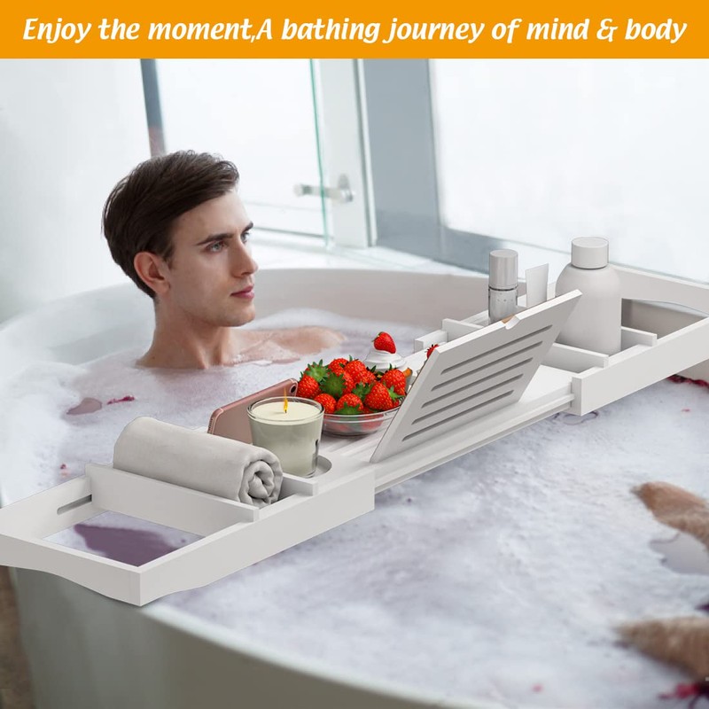 Zhuoyue Bamboo Bathtub Tray, Expandable Premium Bath Tray for Luxury